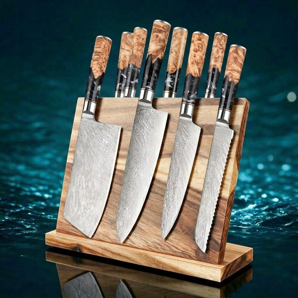 SAKUTO (作東) Japanese Damascus Steel Kitchen Knife Set With Resin Handle