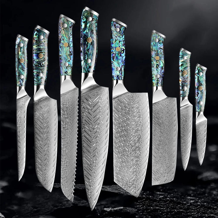 Okugai (おくがい) Damascus Steel Kitchen Knife with Abalone Handle