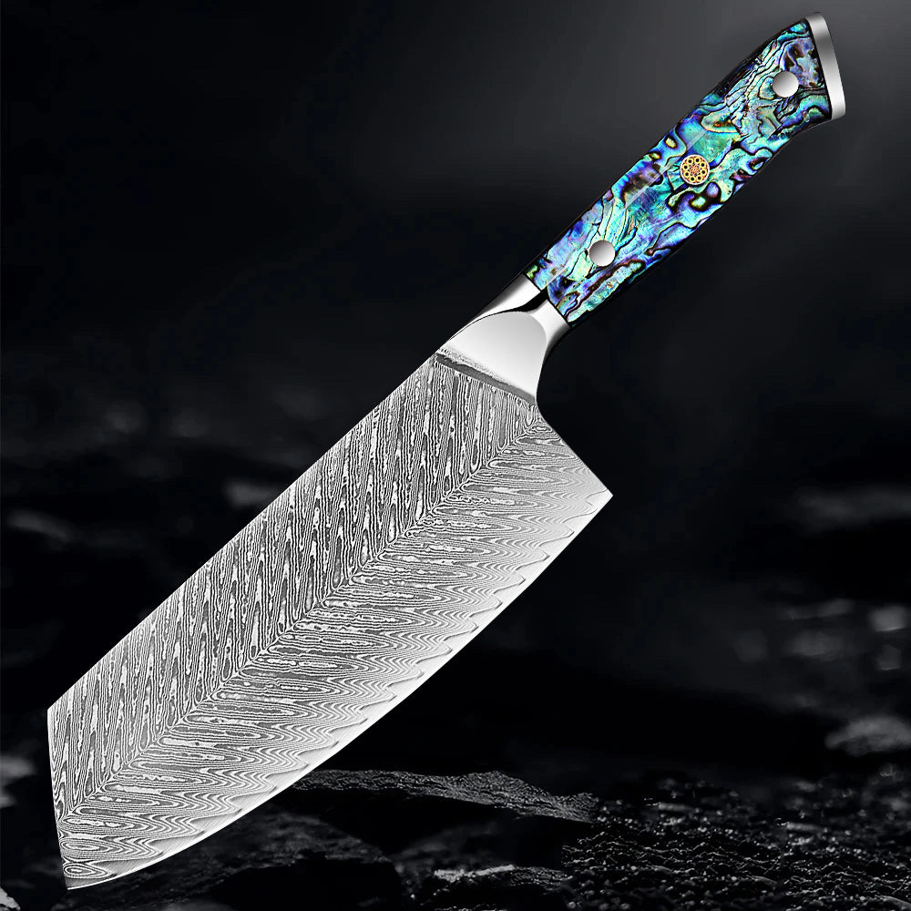 Okugai (おくがい) Damascus Steel Kitchen Knife with Abalone Handle