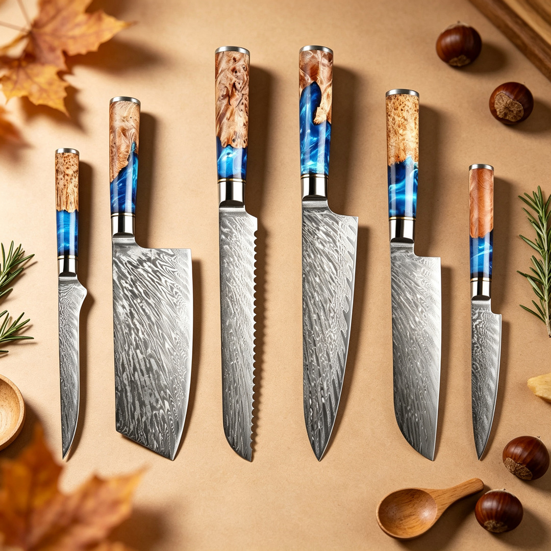 Pro Chef Japanese Damascus Knife Set – Ultra-Sharp Hand-Forged Kitchen Knives