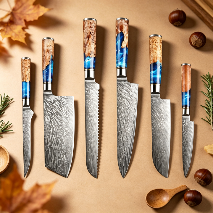 Pro Chef Japanese Damascus Knife Set – Ultra-Sharp Hand-Forged Kitchen Knives