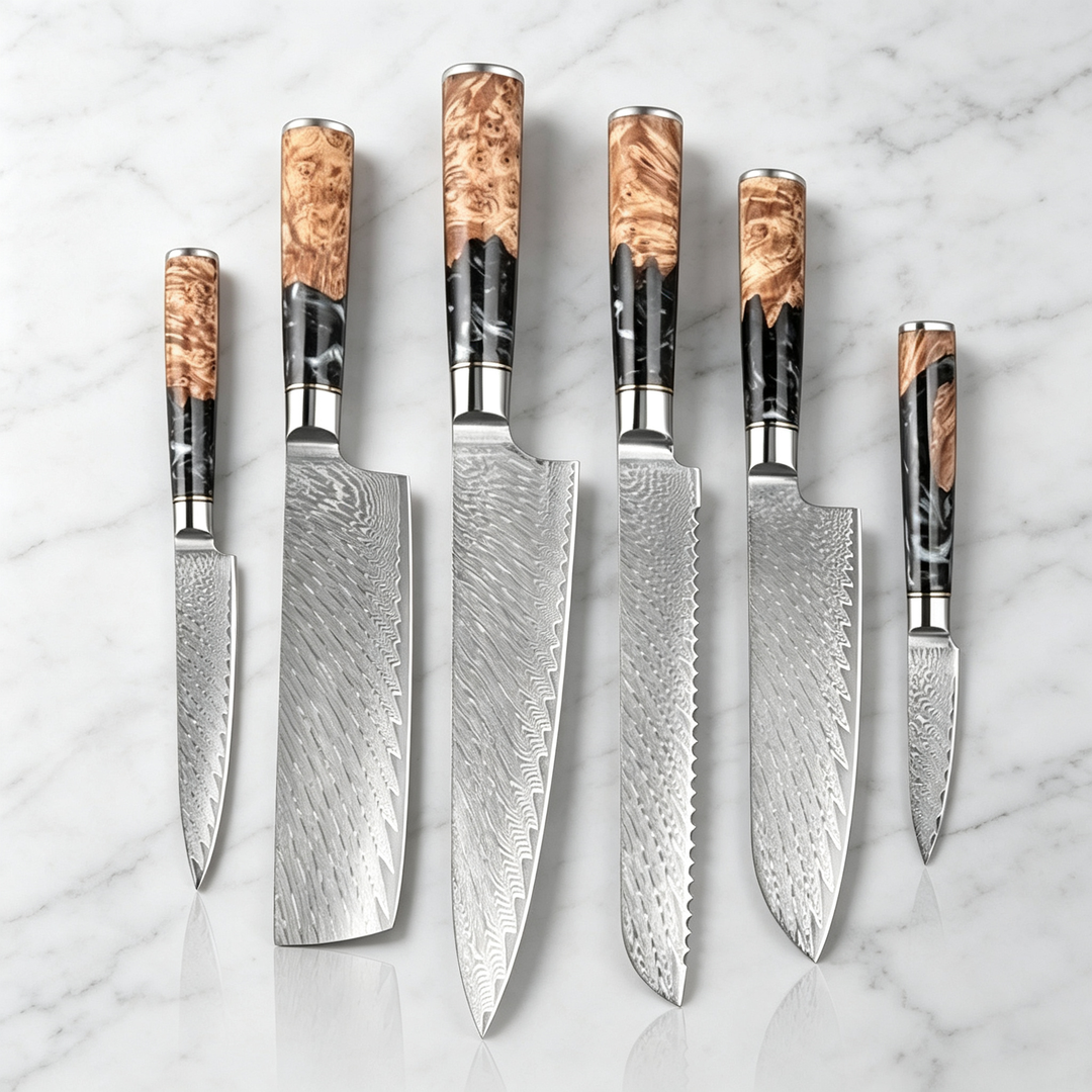 Pro Chef Japanese Damascus Knife Set – Ultra-Sharp Hand-Forged Kitchen Knives