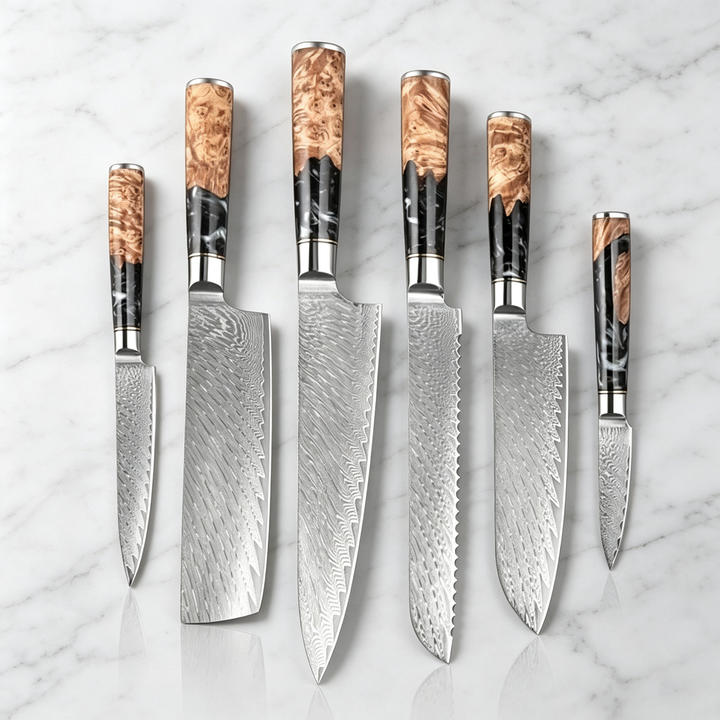 Pro Chef Japanese Damascus Knife Set – Ultra-Sharp Hand-Forged Kitchen Knives