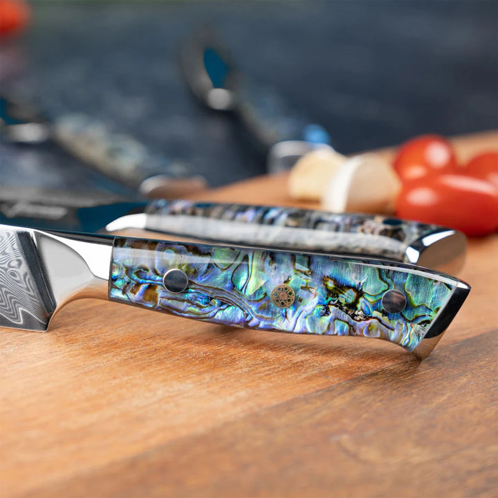 Okugai (おくがい) Damascus Steel Kitchen Knife with Abalone Handle