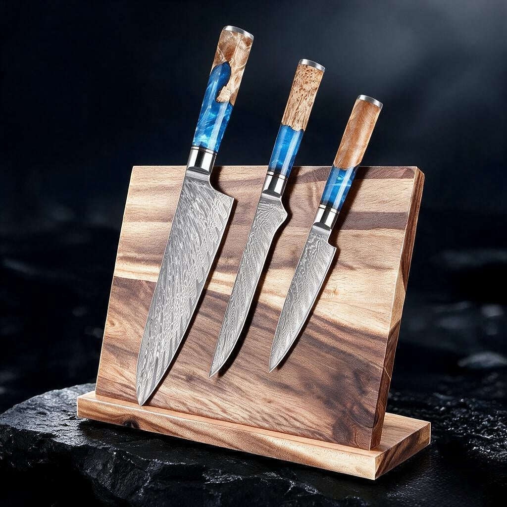 SAKUTO (作東) Japanese Damascus Steel Kitchen Knife Set With Resin Handle