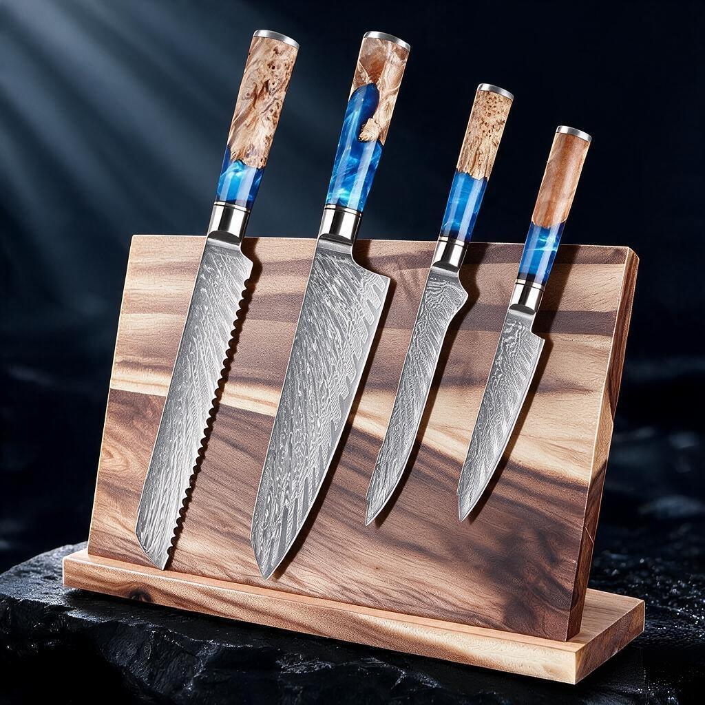 SAKUTO (作東) Japanese Damascus Steel Kitchen Knife Set With Resin Handle