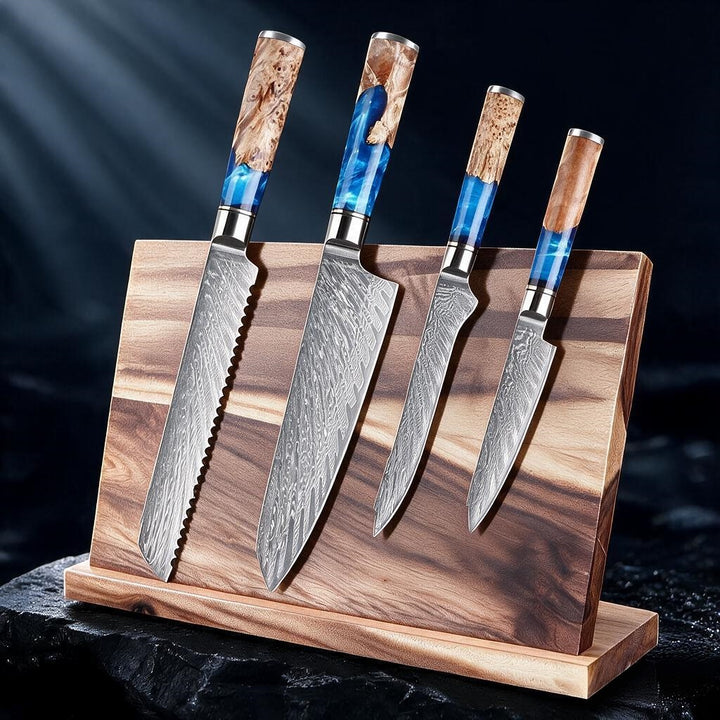 SAKUTO (作東) Japanese Damascus Steel Kitchen Knife Set With Resin Handle