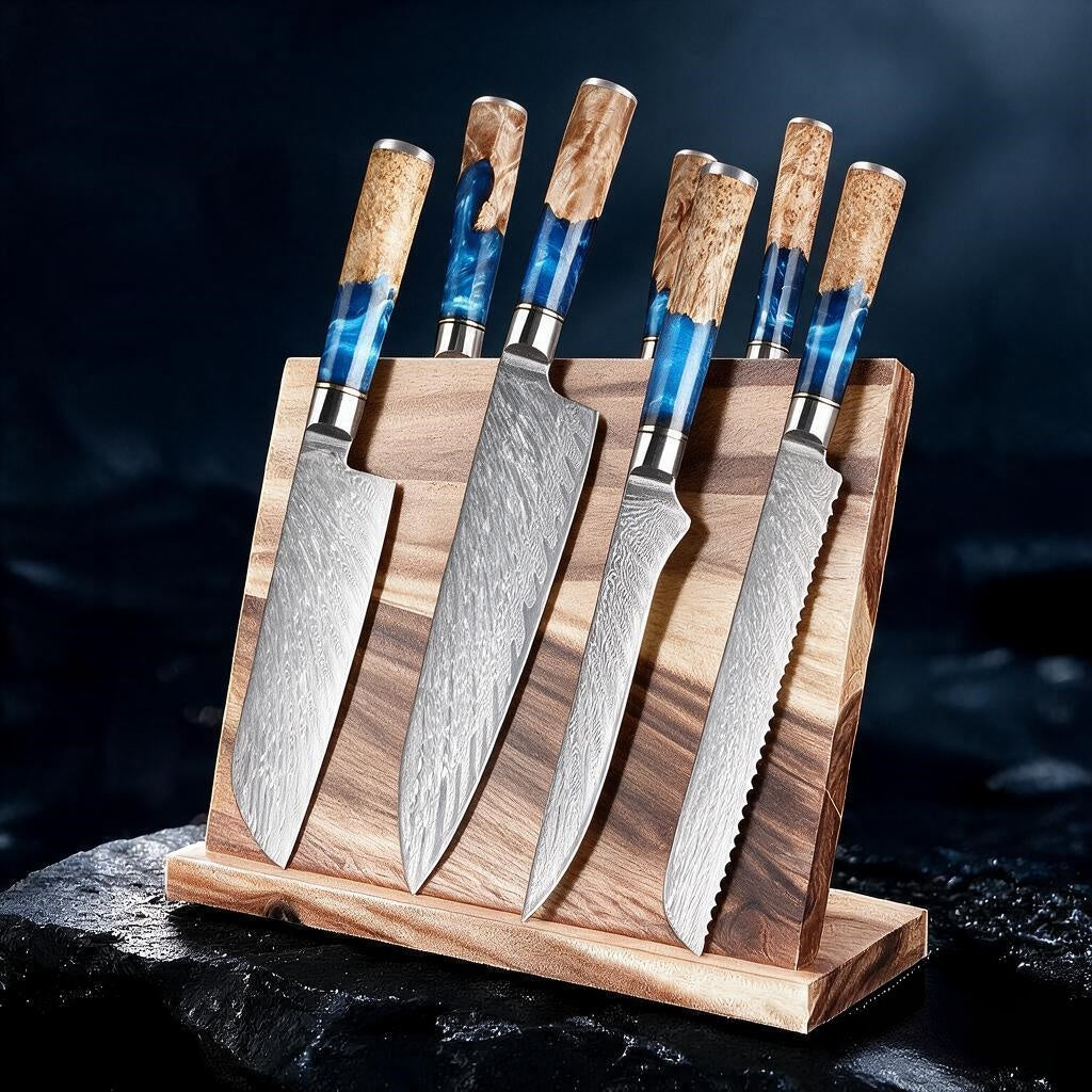 SAKUTO (作東) Japanese Damascus Steel Kitchen Knife Set With Resin Handle