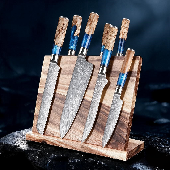 SAKUTO (作東) Japanese Damascus Steel Kitchen Knife Set With Resin Handle