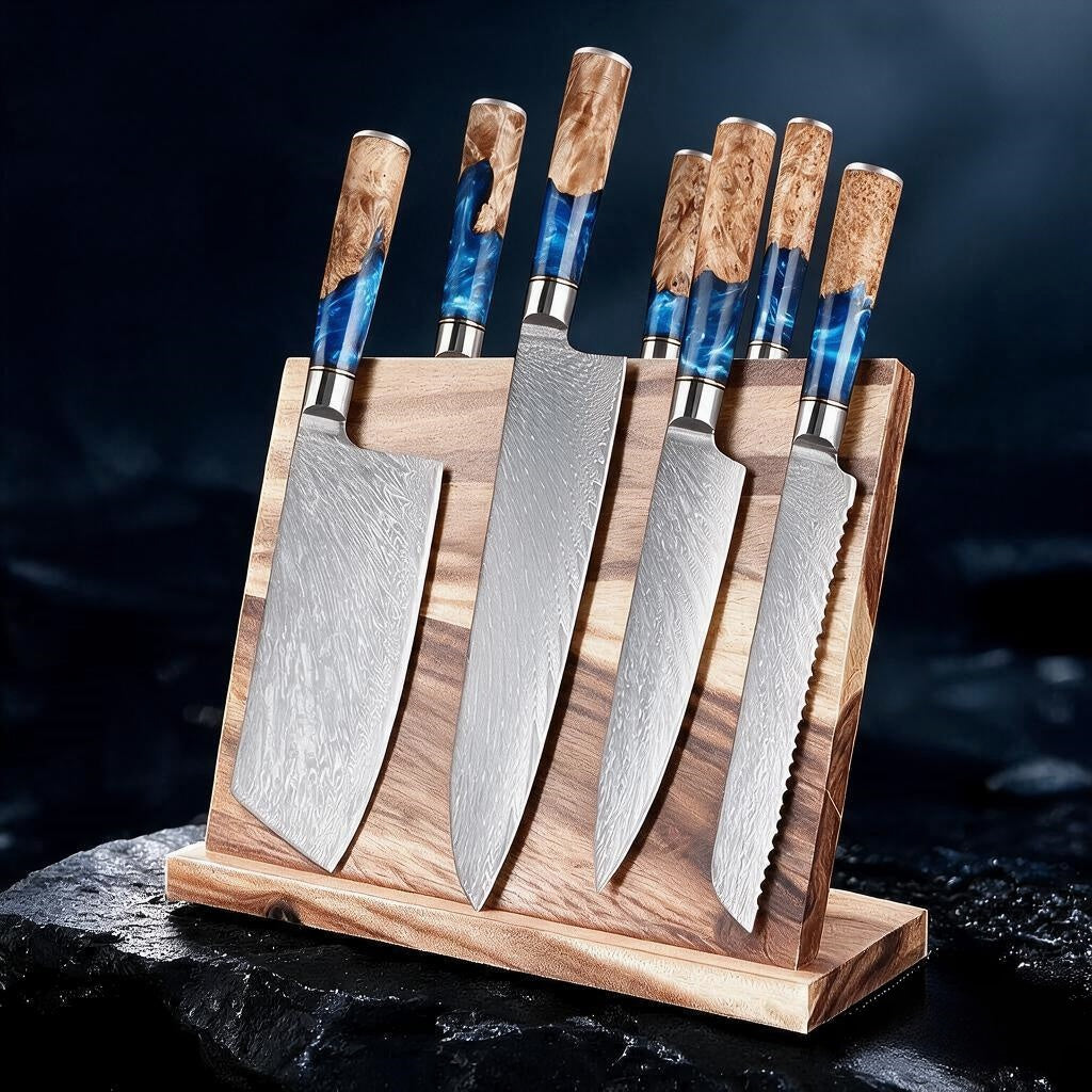 SAKUTO (作東) Japanese Damascus Steel Kitchen Knife Set With Resin Handle