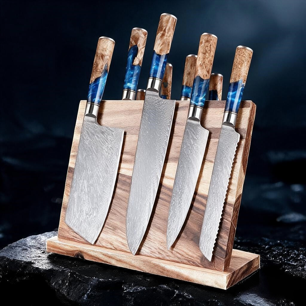 SAKUTO (作東) Japanese Damascus Steel Kitchen Knife Set With Resin Handle