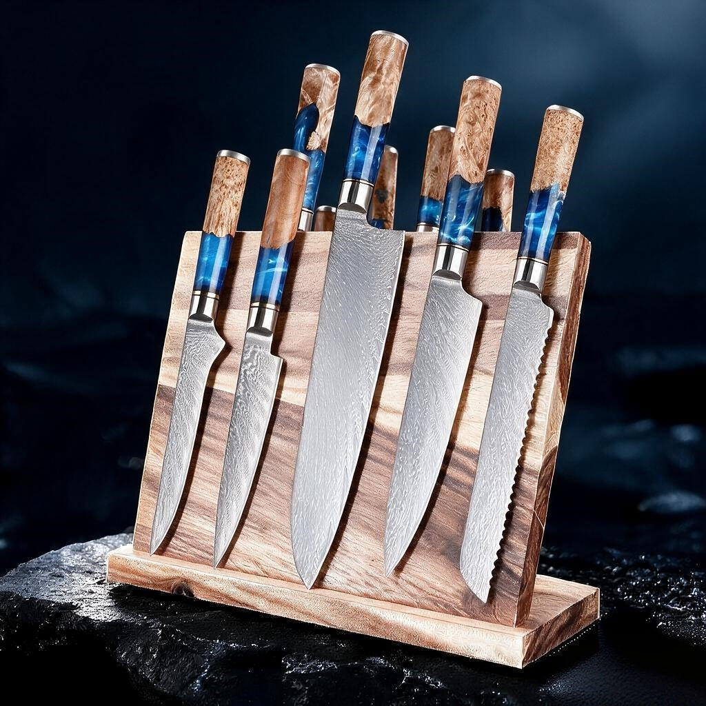 SAKUTO (作東) Japanese Damascus Steel Kitchen Knife Set With Resin Handle