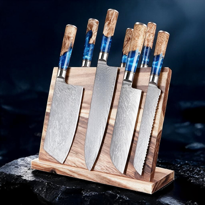 SAKUTO (作東) Japanese Damascus Steel Kitchen Knife Set With Resin Handle