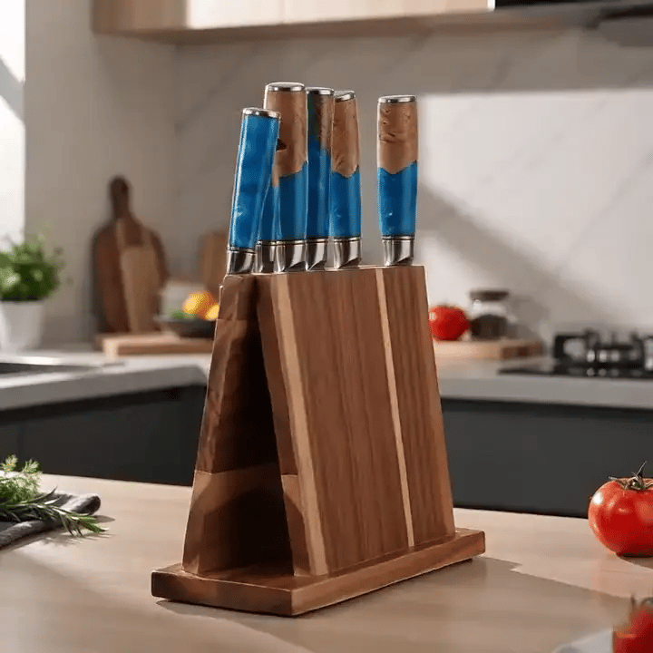 Acacia Wood Magnetic Knives Block