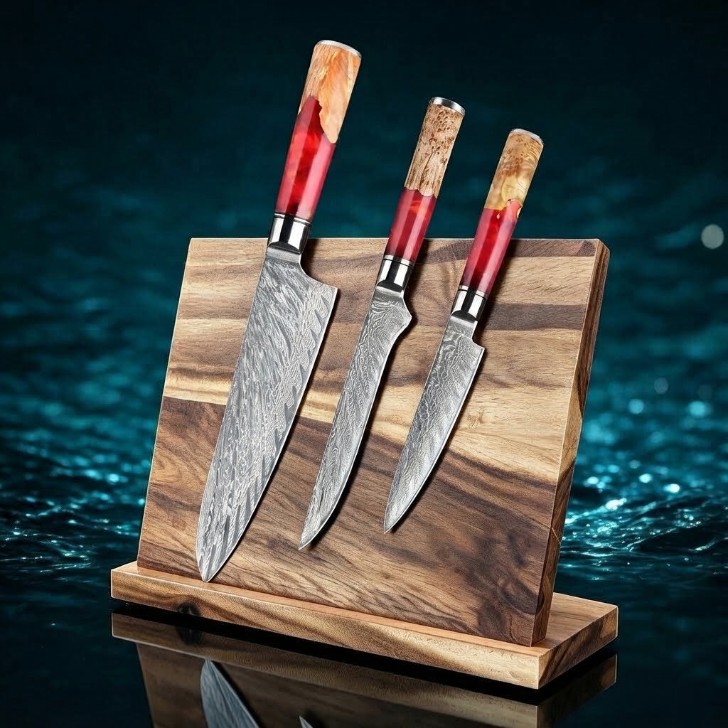 SAKUTO (作東) Japanese Damascus Steel Kitchen Knife Set With Resin Handle