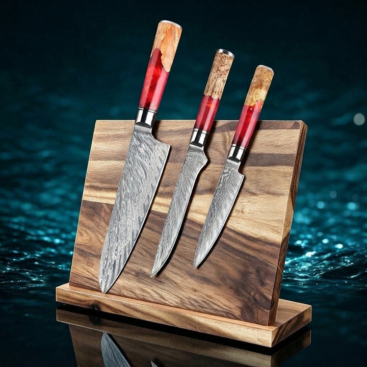 SAKUTO (作東) Japanese Damascus Steel Kitchen Knife Set With Resin Handle