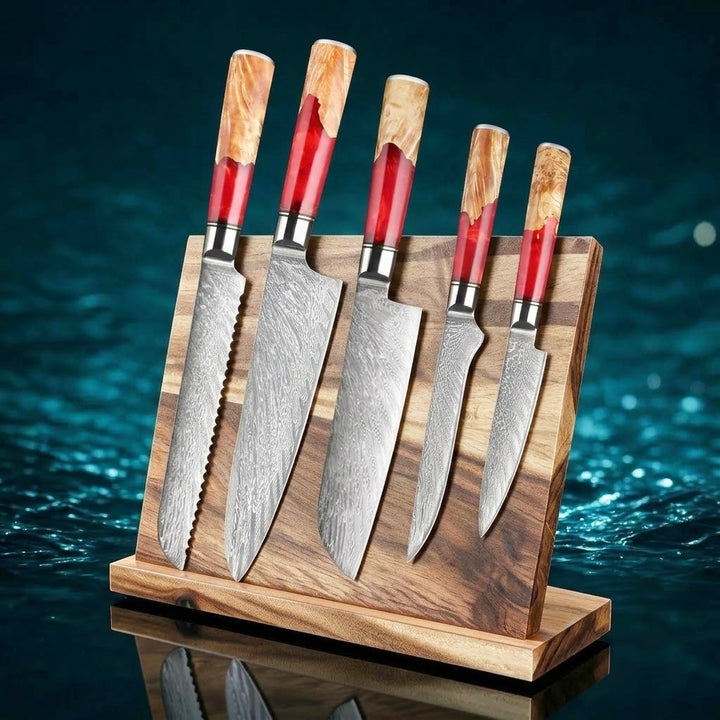 SAKUTO (作東) Japanese Damascus Steel Kitchen Knife Set With Resin Handle