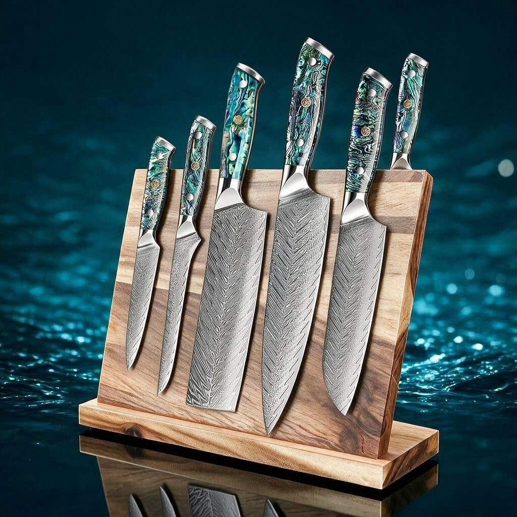 Okugai Japanese Damascus Steel Chef Knife, Premium Abalone Shell Handle