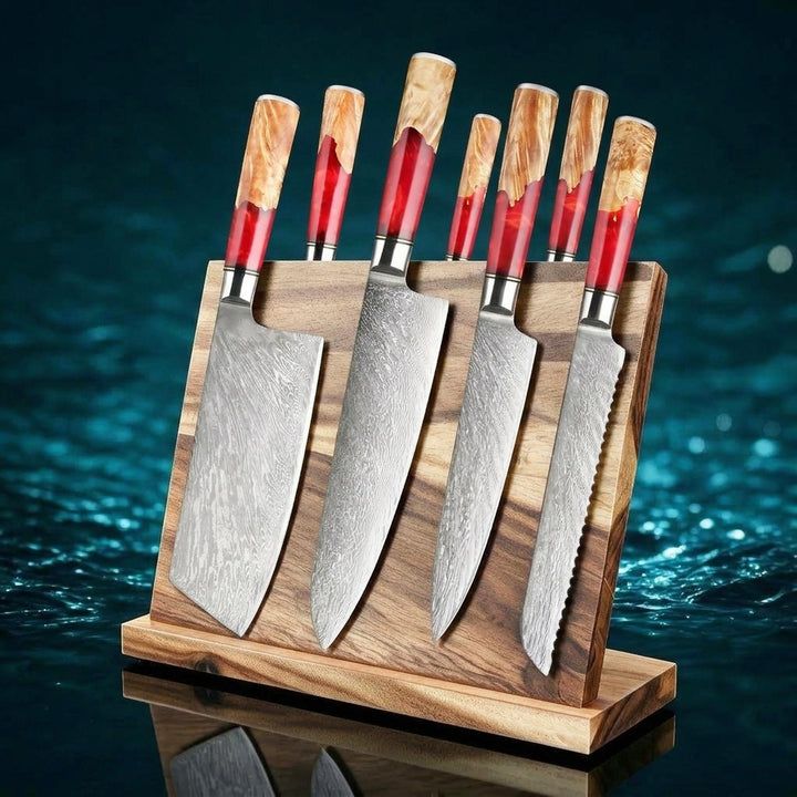 SAKUTO (作東) Japanese Damascus Steel Kitchen Knife Set With Resin Handle