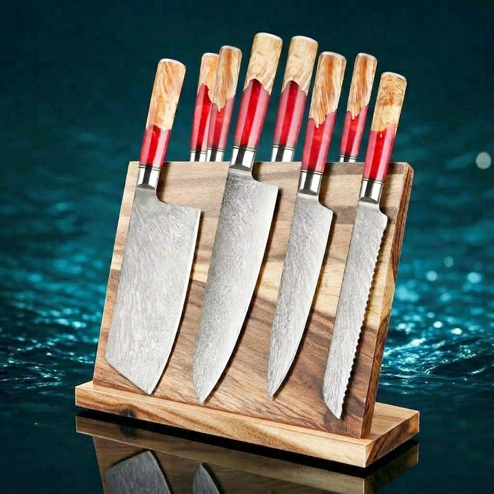 SAKUTO (作東) Japanese Damascus Steel Kitchen Knife Set With Resin Handle