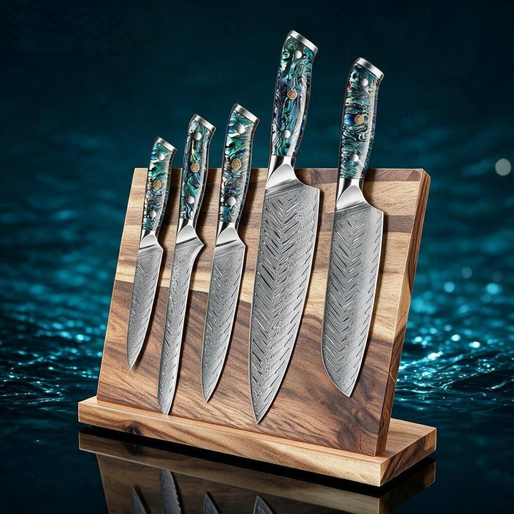 Okugai Japanese Damascus Steel Chef Knife, Premium Abalone Shell Handle