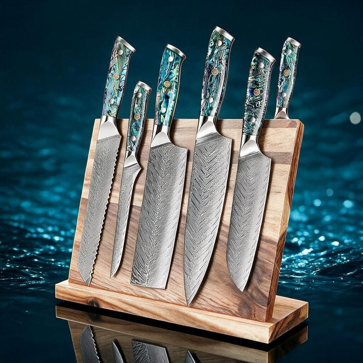 Okugai Japanese Damascus Steel Chef Knife, Premium Abalone Shell Handle