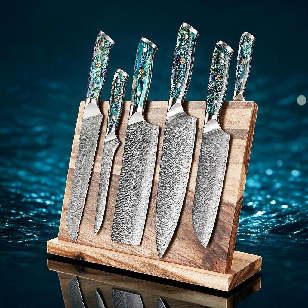 Okugai Japanese Damascus Steel Chef Knife, Premium Abalone Shell Handle