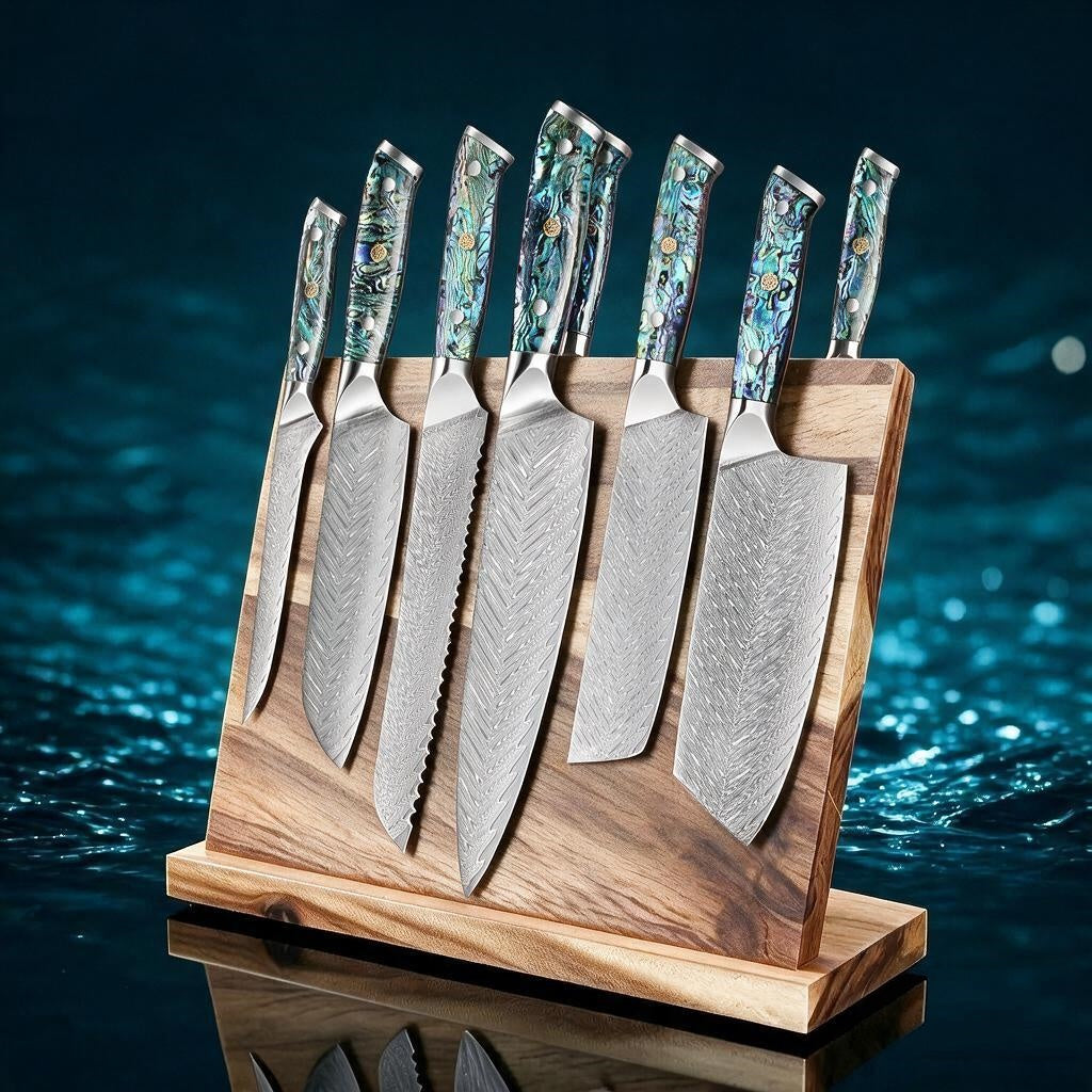 Okugai Japanese Damascus Steel Chef Knife, Premium Abalone Shell Handle