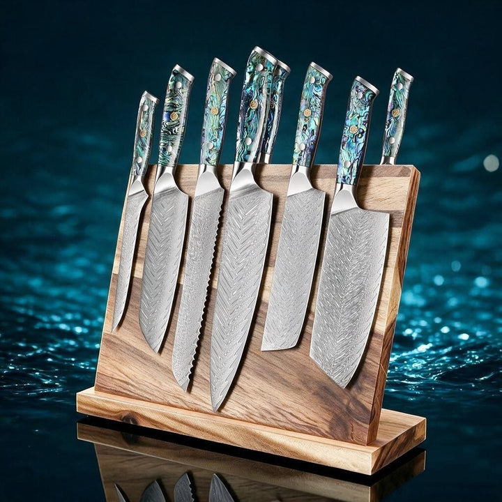 Okugai Japanese Damascus Steel Chef Knife, Premium Abalone Shell Handle