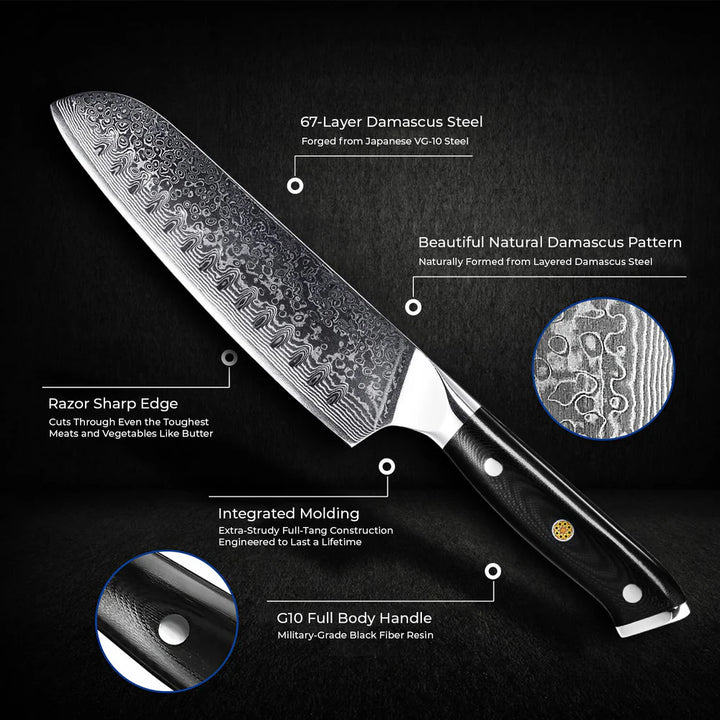 Akarui (あかるい) Japanese Santoku Chef Knife with Ebony Handle