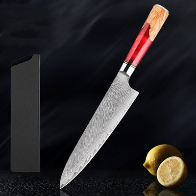 SAKUTO (作東) Japanese Damascus Steel Kitchen Knife Set With Coloured Red Handle