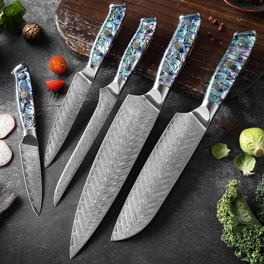 Okugai (おくがい) Damascus Steel Kitchen Knife with Abalone Handle