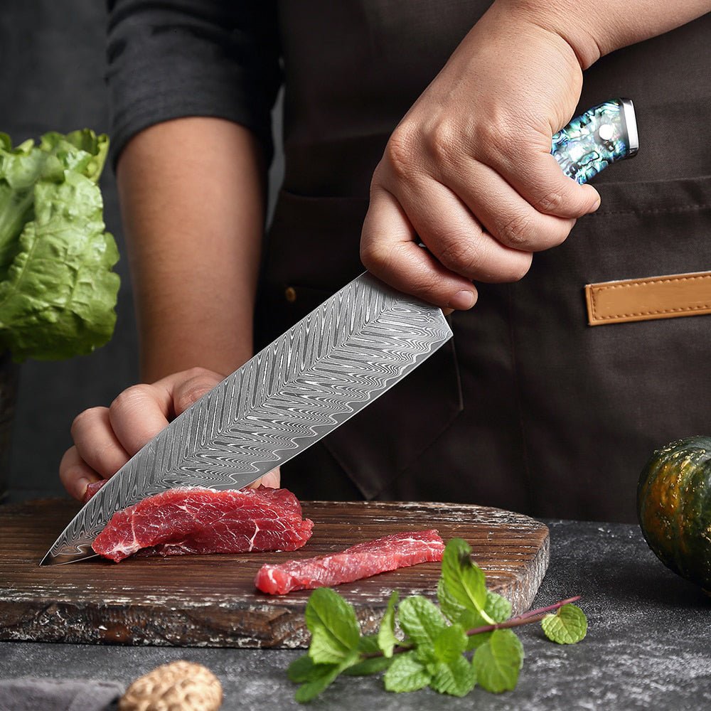 Okugai (おくがい) Damascus Steel Kitchen Knife with Abalone Handle