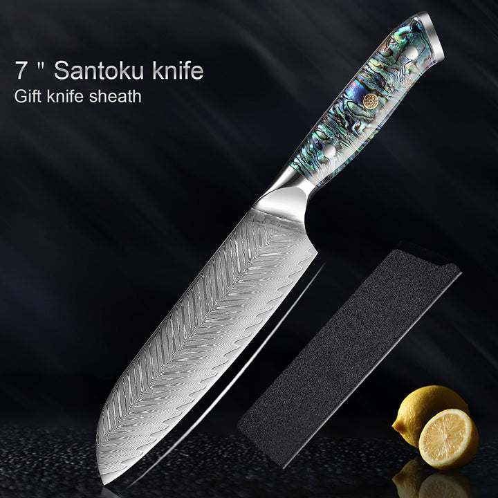 Okugai (おくがい) Damascus Steel Kitchen Knife with Abalone Handle