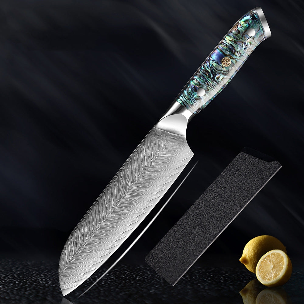 Okugai (おくがい) Damascus Steel Kitchen Knife with Abalone Handle