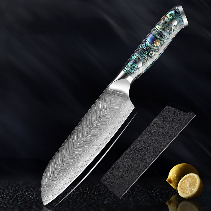 Okugai (おくがい) Damascus Steel Kitchen Knife with Abalone Handle
