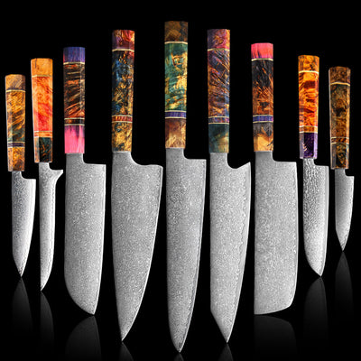 SAKUTO (久拓) Japanese Damascus Steel Kitchen Knife With Coloured Octagonal Handle