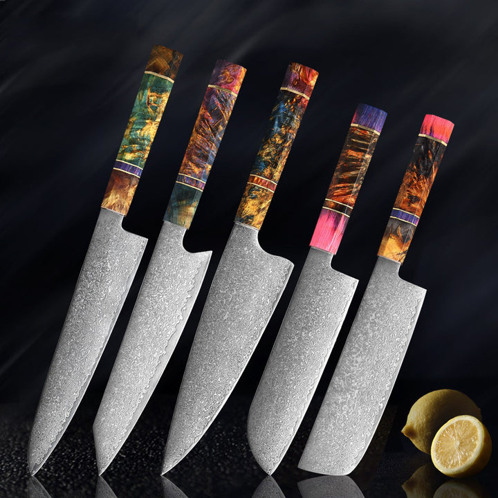 SAKUTO (久拓) Japanese Damascus Steel Kitchen Knife With Coloured Octagonal Handle