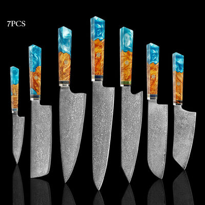 Seiki (清木) Japanese Damascus Steel Knife With Blue Resin Handle